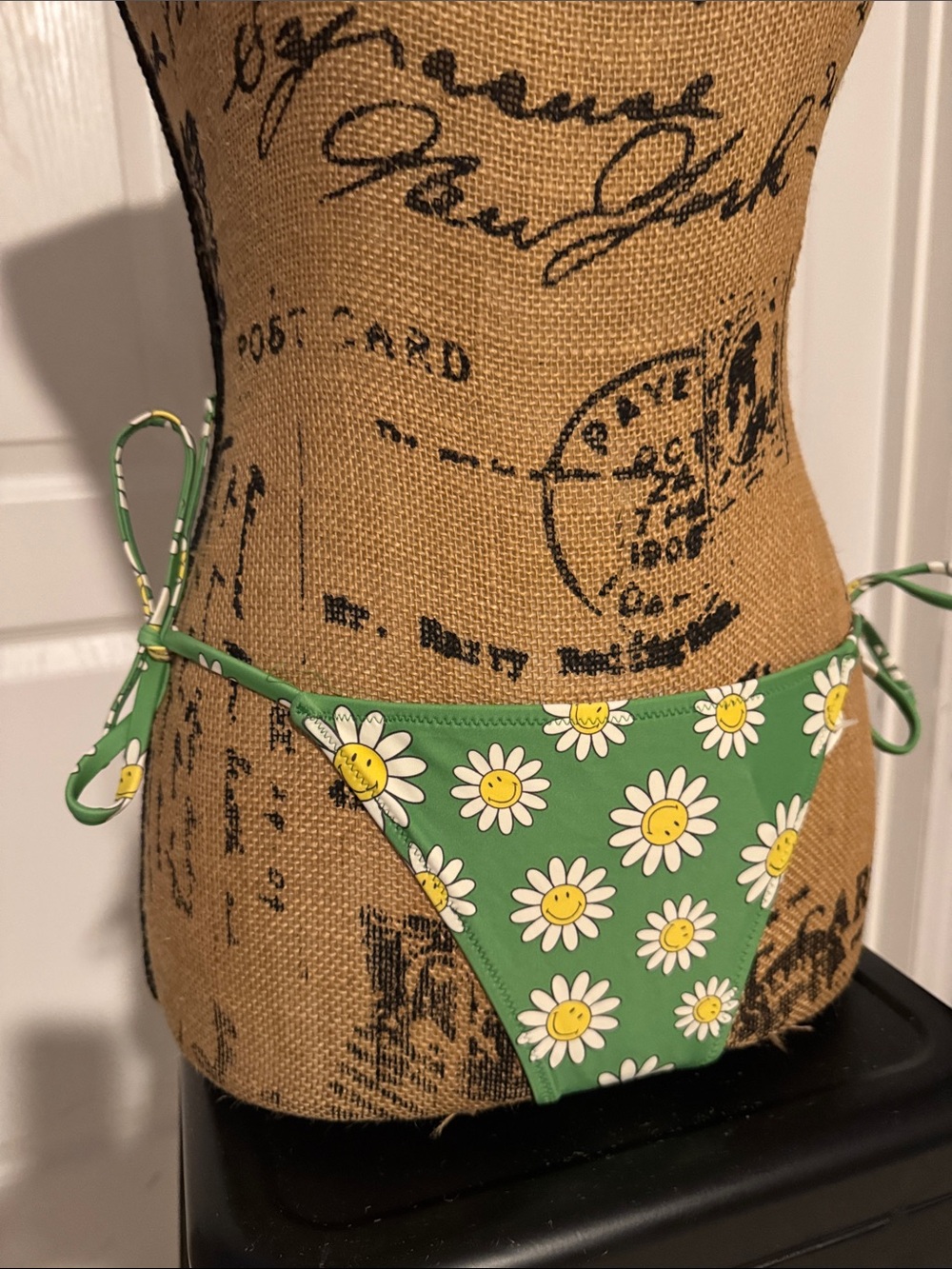 Green Daisy Tie-Side Bikini Bottom